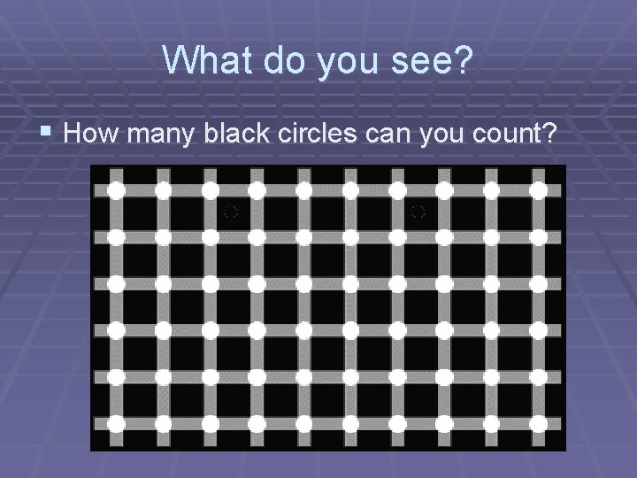 What do you see? § How many black circles can you count? 