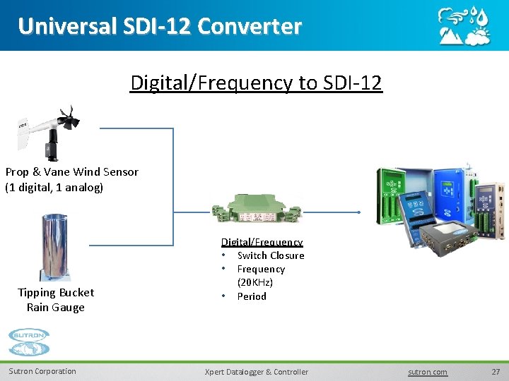 Universal SDI-12 Converter Digital/Frequency to SDI-12 Prop & Vane Wind Sensor (1 digital, 1