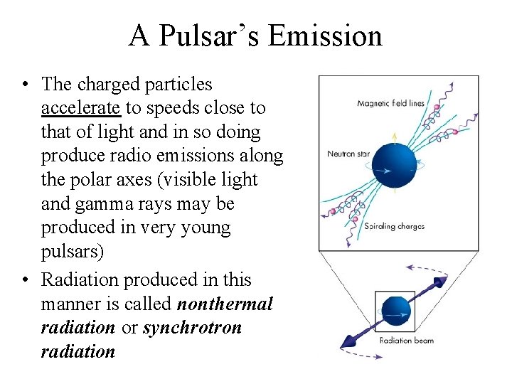 A Pulsar’s Emission • The charged particles accelerate to speeds close to that of