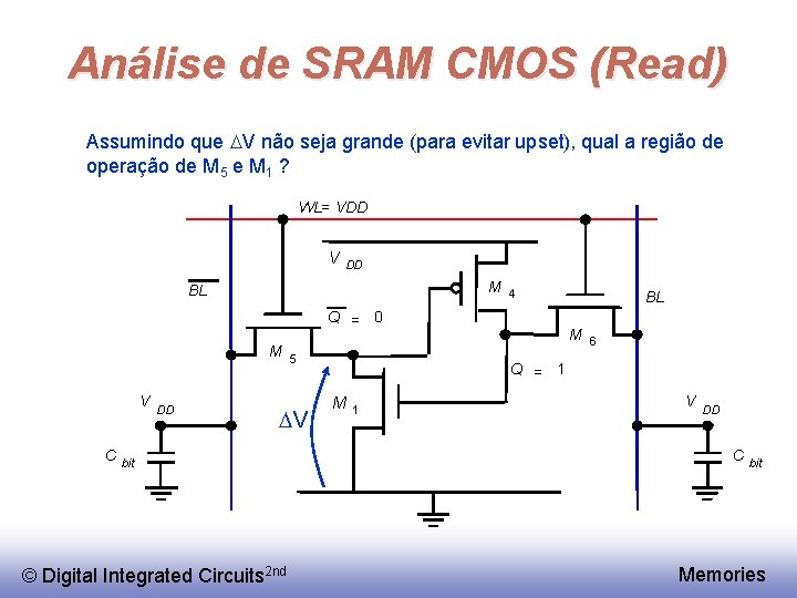 Análise de SRAM CMOS (Read) Assumindo que DV não seja grande (para evitar upset),