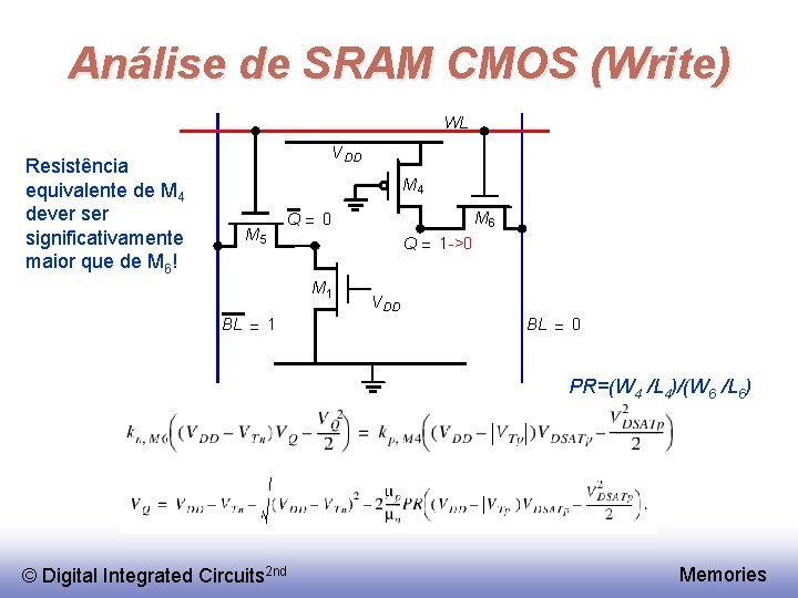 Análise de SRAM CMOS (Write) WL Resistência equivalente de M 4 dever significativamente maior