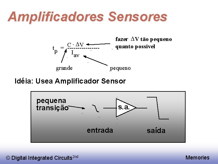 Amplificadores Sensores fazer D V tão pequeno quanto possível × DV C tp =