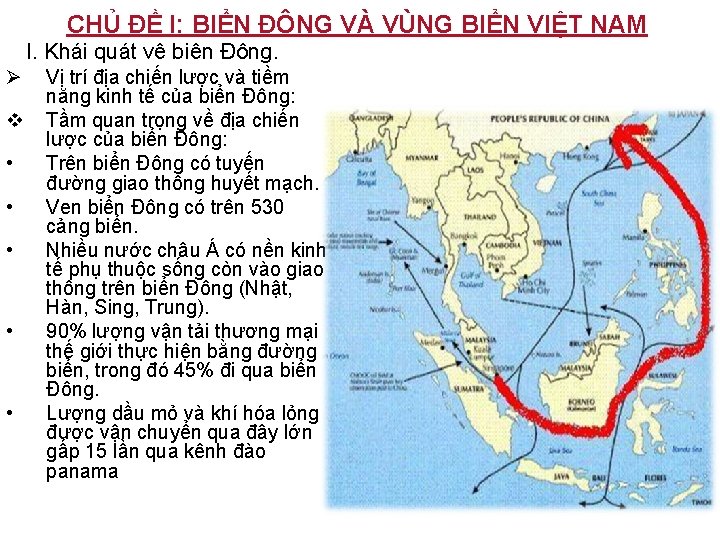 CHỦ ĐỀ I: BIỂN ĐÔNG VÀ VÙNG BIỂN VIỆT NAM I. Khái quát về