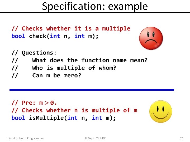 Specification: example Introduction to Programming © Dept. CS, UPC 20 
