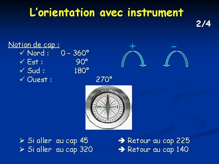 L’orientation avec instrument Notion de cap : ü Nord : 0 – 360° ü