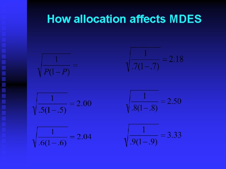 How allocation affects MDES 