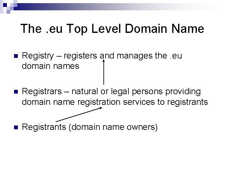 The. eu Top Level Domain Name n Registry – registers and manages the. eu