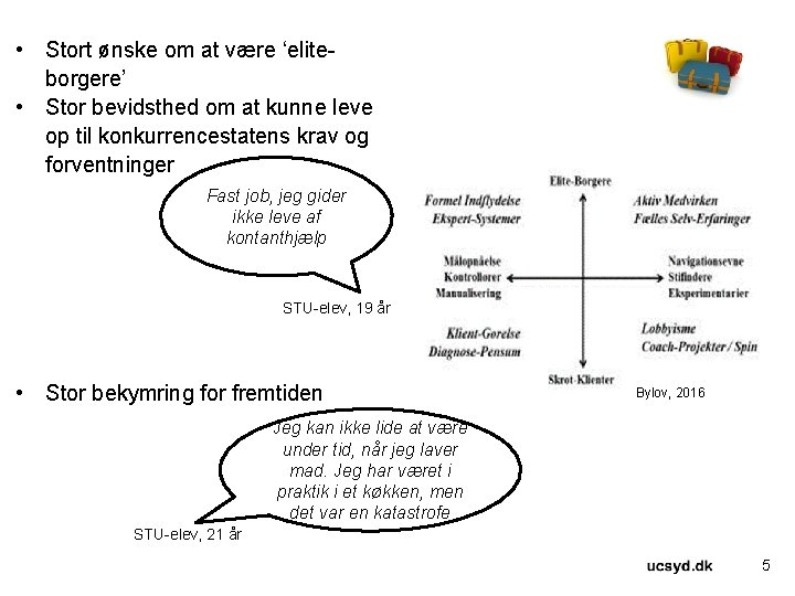  • Stort ønske om at være ‘eliteborgere’ • Stor bevidsthed om at kunne