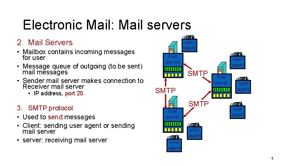 Electronic Mail: Mail servers 2. Mail Servers • Mailbox contains incoming messages for user