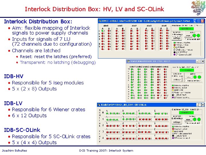 Interlock Distribution Box: HV, LV and SC-OLink Interlock Distribution Box: • Aim: flexible mapping