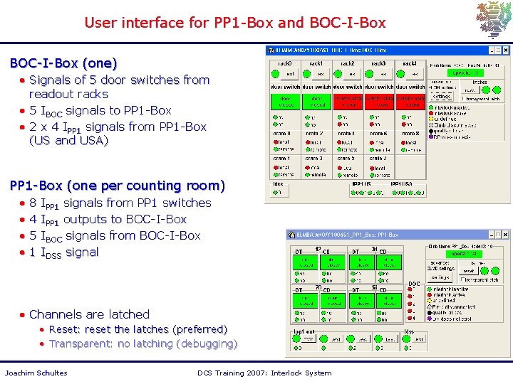 User interface for PP 1 -Box and BOC-I-Box (one) • Signals of 5 door