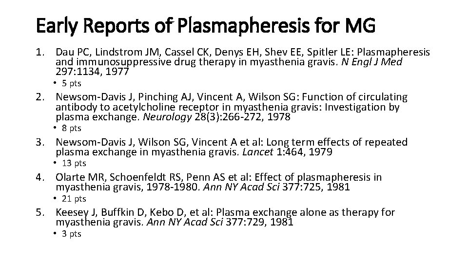 Early Reports of Plasmapheresis for MG 1. Dau PC, Lindstrom JM, Cassel CK, Denys