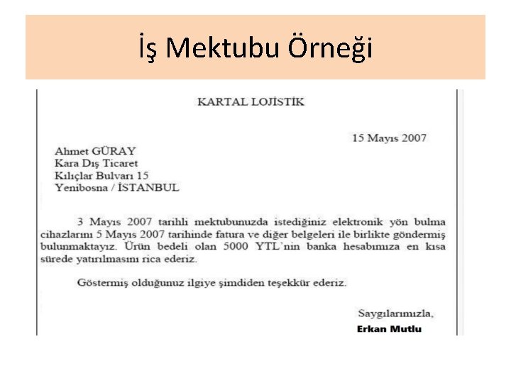 İş Mektubu Örneği 