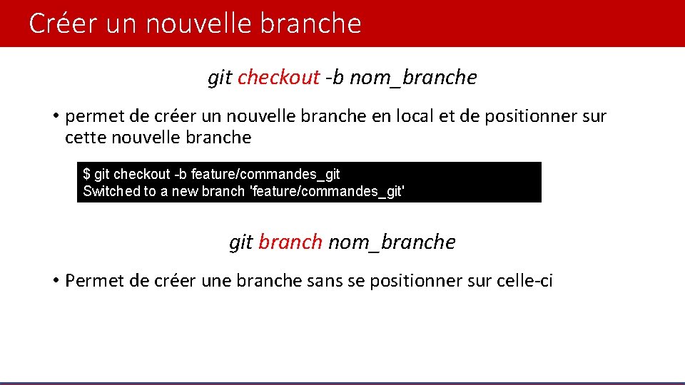 Créer un nouvelle branche git checkout -b nom_branche • permet de créer un nouvelle