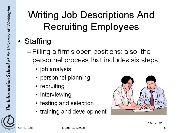 Writing Job Descriptions And Recruiting Employees • Staffing – Filling a firm’s open positions;