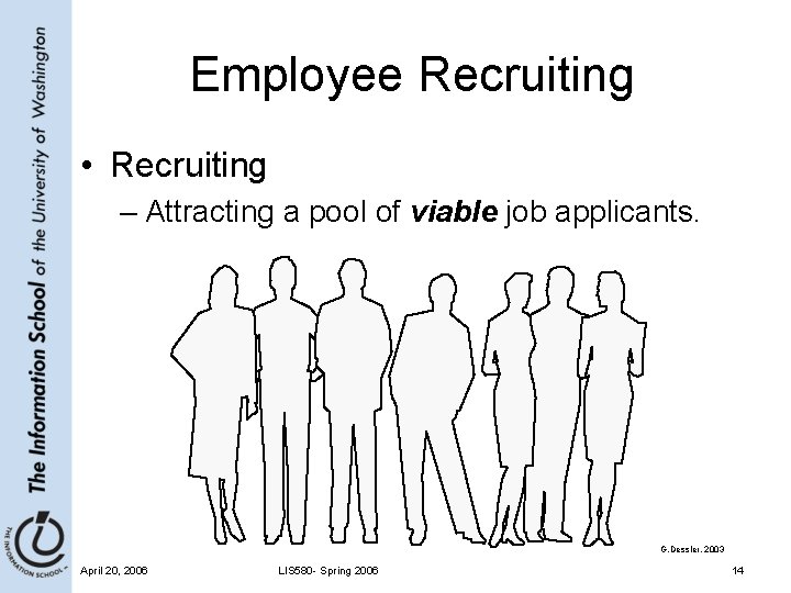 Employee Recruiting • Recruiting – Attracting a pool of viable job applicants. G. Dessler,