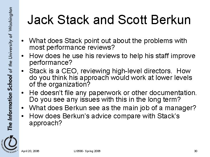 Jack Stack and Scott Berkun • What does Stack point out about the problems