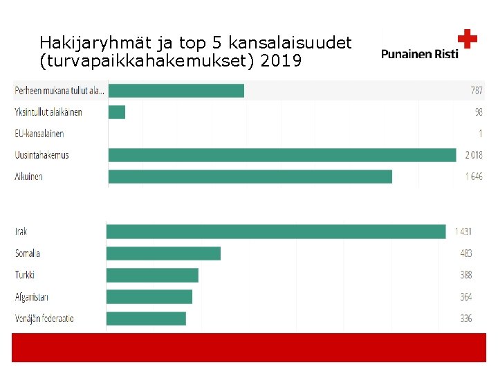 Hakijaryhmät ja top 5 kansalaisuudet (turvapaikkahakemukset) 2019 