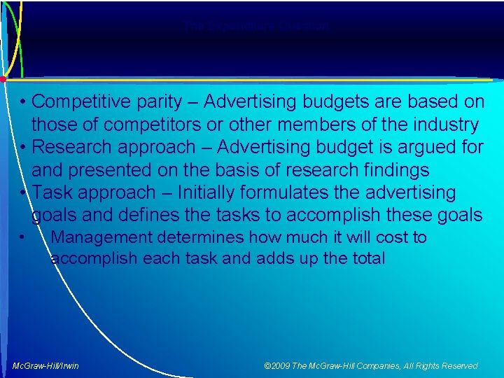 The Expenditure Question • Competitive parity – Advertising budgets are based on those of
