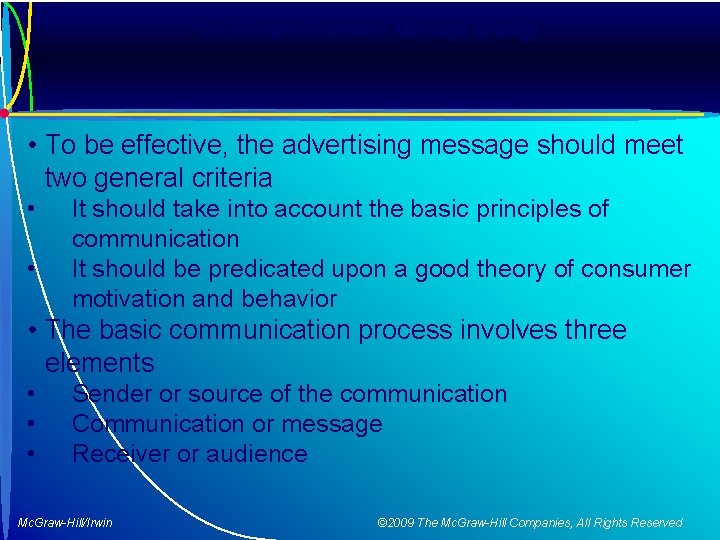 The Allocation Question: Message Strategy • To be effective, the advertising message should meet