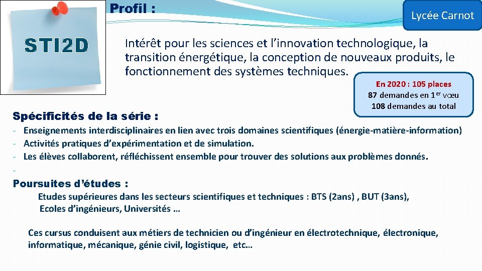 Profil : STI 2 D Lycée Carnot Intérêt pour les sciences et l’innovation technologique,