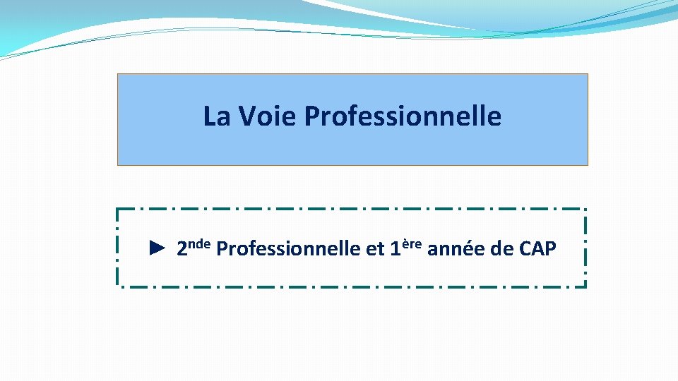 La Voie Professionnelle ► 2 nde Professionnelle et 1ère année de CAP 