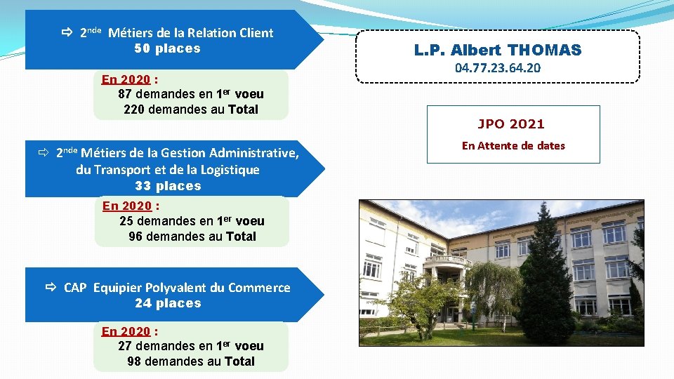  2 nde Métiers de la Relation Client 50 places En 2020 : 87