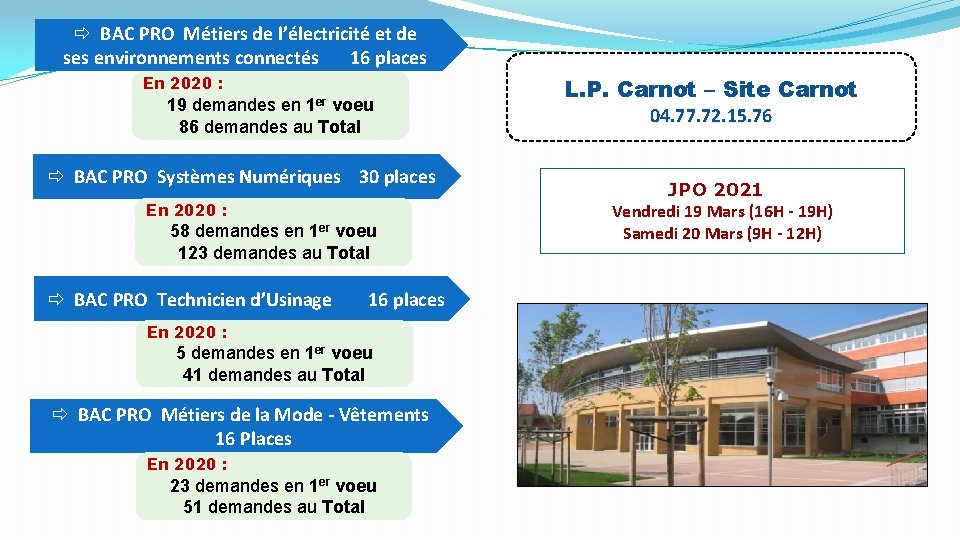 ð BAC PRO Métiers de l’électricité et de ses environnements connectés 16 places En