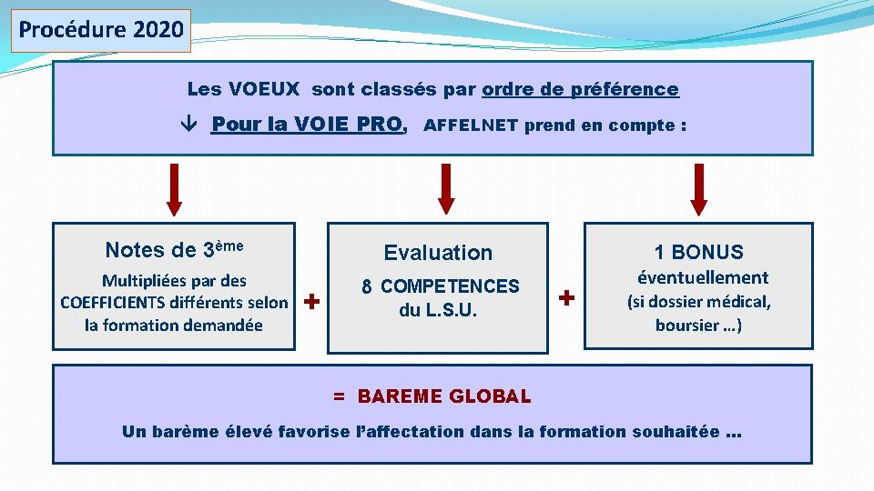 Procédure 2020 Les VOEUX sont classés par ordre de préférence Pour la VOIE PRO,