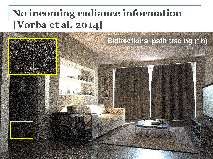 No incoming radiance information [Vorba et al. 2014] Bidirectional path tracing (1 h) CG