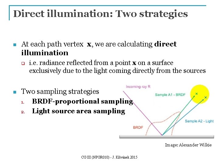 Direct illumination: Two strategies n At each path vertex x, we are calculating direct Direct illumination: Two strategies n At each path vertex x, we are calculating direct