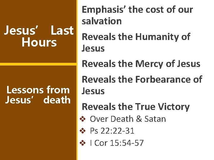 Emphasis’ the cost of our salvation Jesus’ Last Reveals the Humanity of Hours Jesus