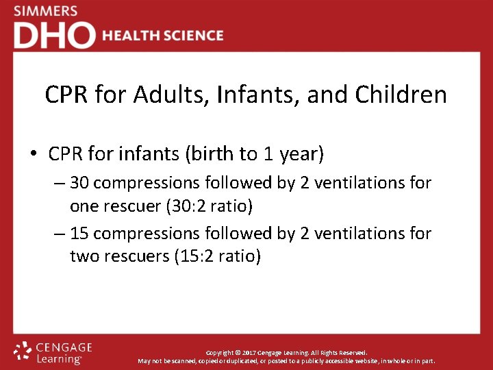 CPR for Adults, Infants, and Children • CPR for infants (birth to 1 year)