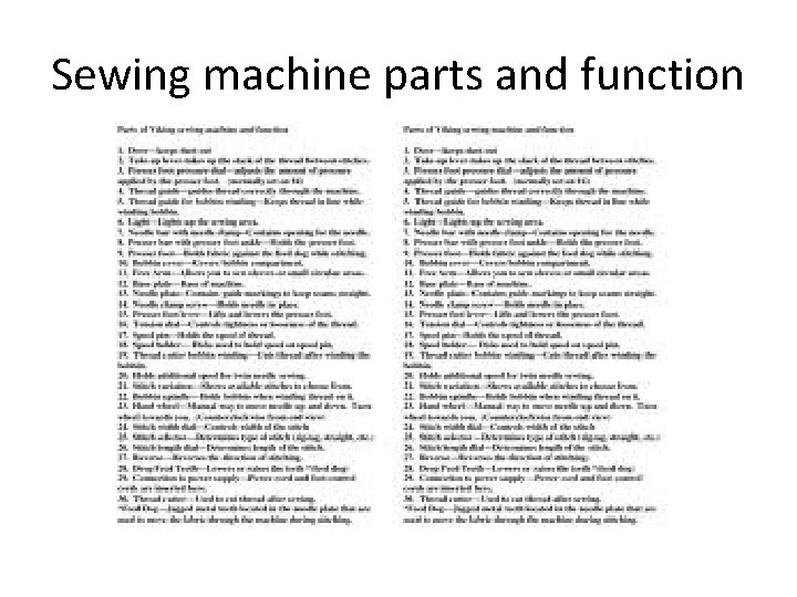 Sewing machine parts and function 