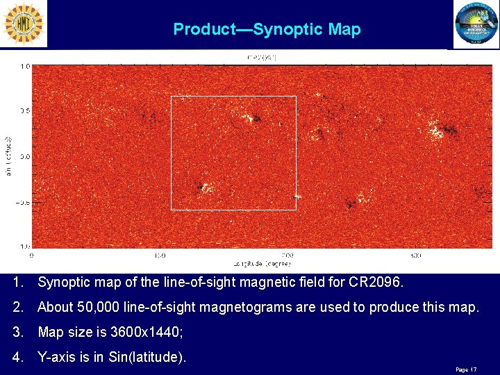 Product—Synoptic Map 1. Synoptic map of the line-of-sight magnetic field for CR 2096. 2.
