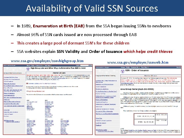 Availability of Valid SSN Sources – In 1989, Enumeration at Birth (EAB) from the