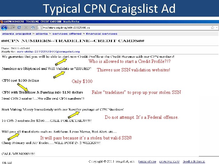 Typical CPN Craigslist Ad Who is allowed to start a Credit Profile? !? Thieves