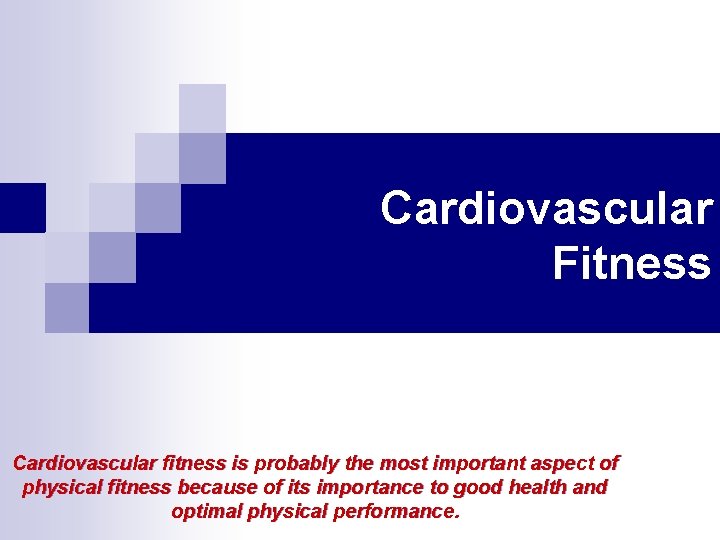 Cardiovascular Fitness Cardiovascular fitness is probably the most important aspect of physical fitness because