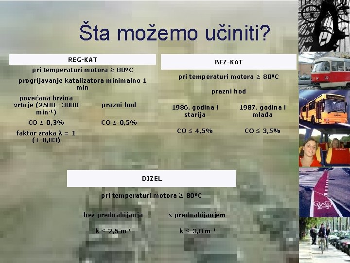 Šta možemo učiniti? REG-KAT BEZ-KAT pri temperaturi motora ≥ 80ºC progrijavanje katalizatora minimalno 1