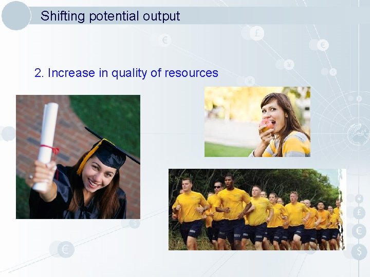 Shifting potential output 2. Increase in quality of resources 