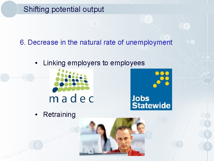 Shifting potential output 6. Decrease in the natural rate of unemployment • Linking employers