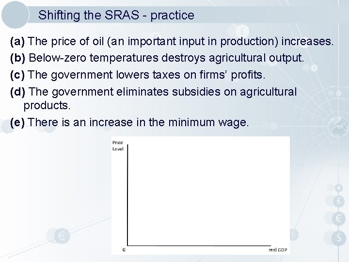 Shifting the SRAS - practice (a) The price of oil (an important input in