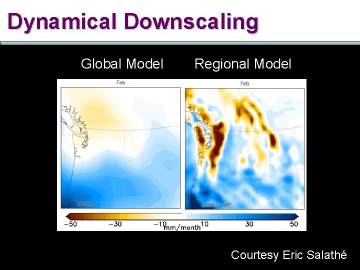 Dynamical Downscaling Global Model Regional Model Courtesy Eric Salathé 
