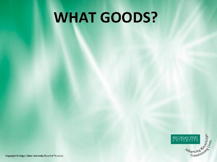 WHAT GOODS? 