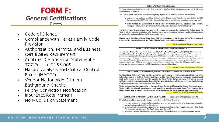 FORM F: General Certifications (4 pages) • • • Code of Silence Compliance with