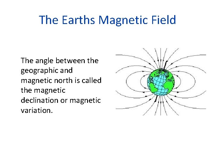 The Earths Magnetic Field The angle between the geographic and magnetic north is called