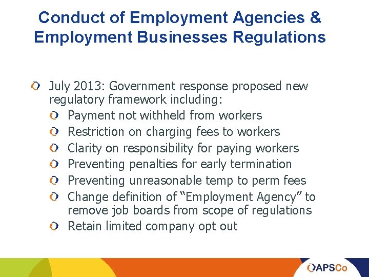 Conduct of Employment Agencies & Employment Businesses Regulations July 2013: Government response proposed new