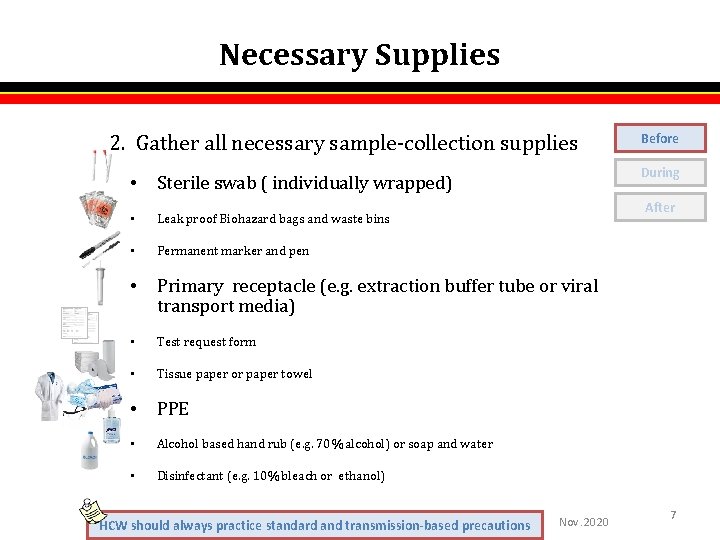 Necessary Supplies 2. Gather all necessary sample-collection supplies During • Sterile swab ( individually Necessary Supplies 2. Gather all necessary sample-collection supplies During • Sterile swab ( individually