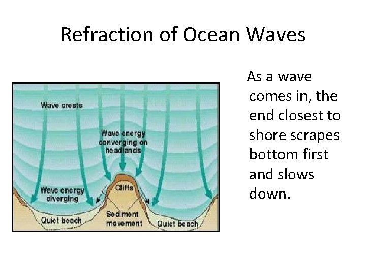 Refraction of Ocean Waves As a wave comes in, the end closest to shore