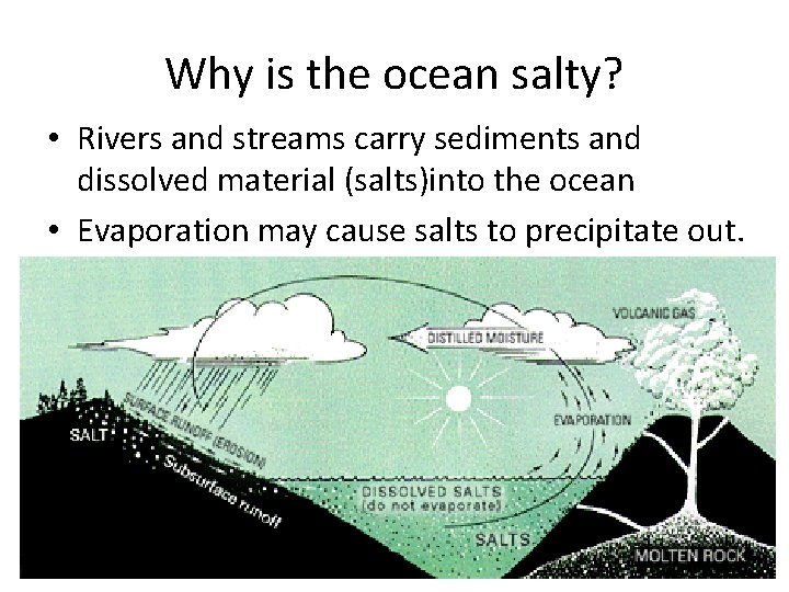 Why is the ocean salty? • Rivers and streams carry sediments and dissolved material